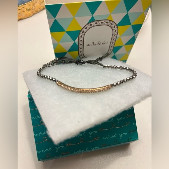 Stella & Dot Jewelry - Stella & Dot Tribute Bracelet. Rose gold w crystals, hematite slide bracelet.